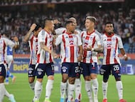 Jugadores de Junior en un partido de Liga BetPlay.