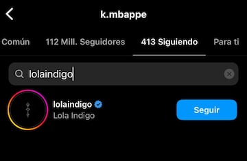 Mbappé sigue a Lola Índigo en Instagram