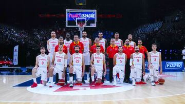 La selección española de baloncesto masculino en su amistoso de preparación de los Juegos Olímpicos ante Francia.