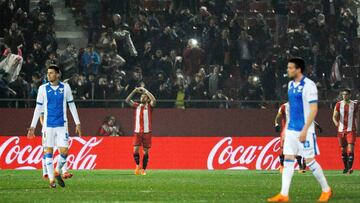 GRAF3299. GIRONA, 16/02/2018.- El centrocampista del Girona Cristian Portugués "Portu" (c) celebra el gol marcado ante el Leganés, el segundo del equipo, durante el partido de la vigésimo cuarta jornada de Liga que disputan