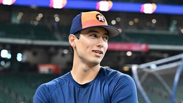 HOUSTON, TEXAS - AUGUST 19: Shay Whitcomb #10 of the Houston Astros looks on prior to the game against the Boston Red Sox at Minute Maid Park on August 19, 2024 in Houston, Texas. Maria Lysaker/Getty Images/AFP (Photo by Maria Lysaker / GETTY IMAGES NORTH AMERICA / Getty Images via AFP)