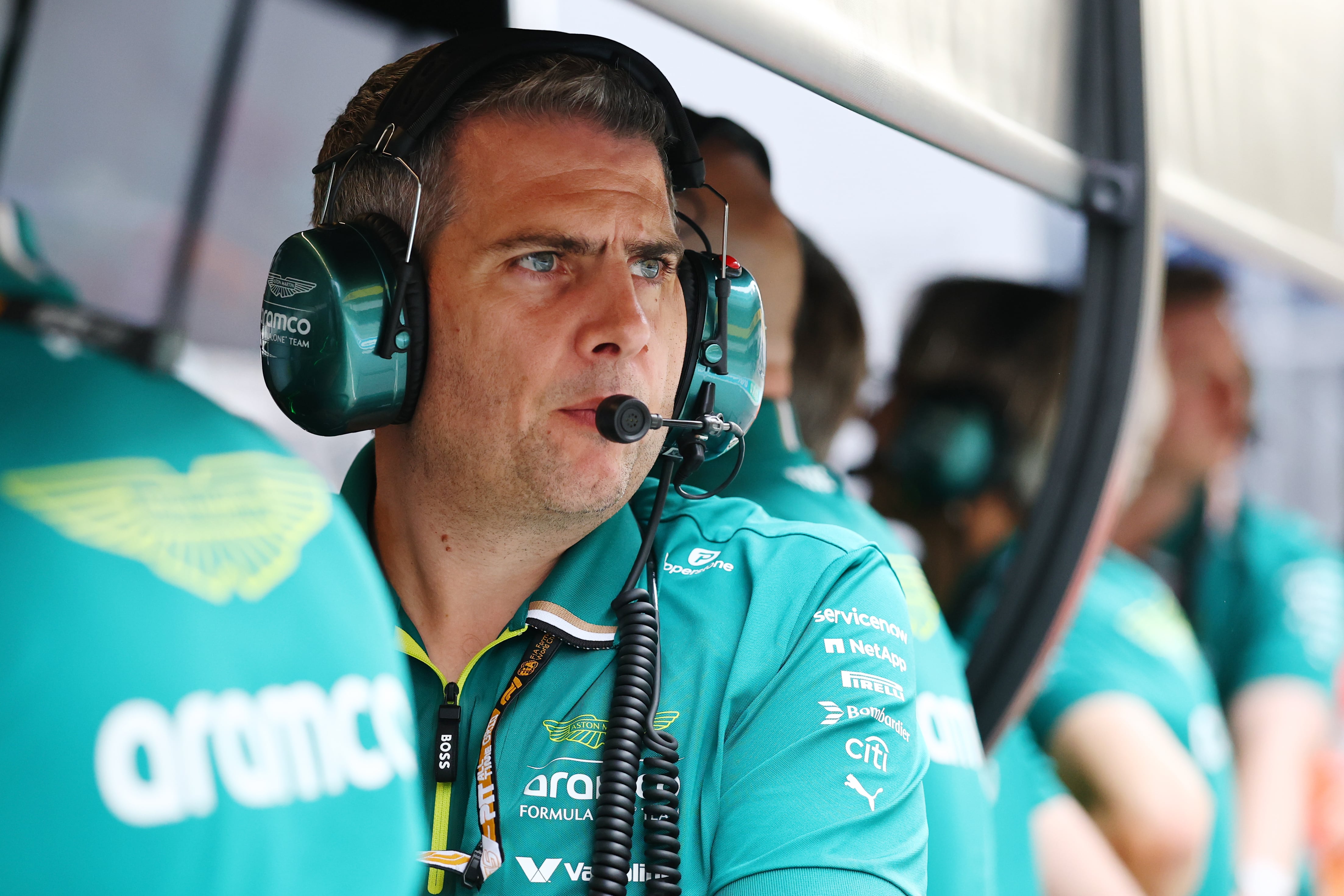 SPIELBERG, AUSTRIA - JUNE 27: Chris Cronin, Chief Engineer at Aston Martin F1 Team looks on from the pit wall during practice ahead of the F1 Grand Prix of Austria at Red Bull Ring on June 27, 2025 in Spielberg, Austria. (Photo by Zak Mauger/LAT Images)
2222470730
Colour Image, Horizontal, sport, motorsport, formula one racing