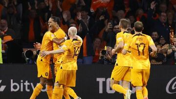 AMSTERDAM - Virgil van Dijk of Holland celebrates 1-0 during the UEFA Nations League match between the Netherlands and Belgium at the Johan Cruijff ArenA on August 6, 2022 in Amsterdam, Netherlands. KOEN VAN WEEL (Photo by ANP via Getty Images)