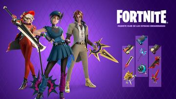 fortnite pack de club de las estacas encadenadas nuevas skins joni carmesi lucien west formal helsie cazadora