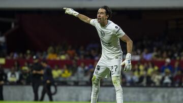 Oscar Jimenez of America during the 11th round match between America and Tigres UANL as part of the Torneo Clausura 2024 Liga BBVA MX at Azteca Stadium on March 09, 2024 in Mexico City, Mexico.