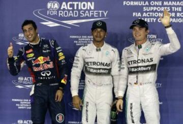 Daniel Ricciardo, Lewis Hamilton y Nico Rosberg. 