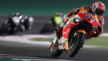 Repsol Honda's Spanish rider Marc Marquez rides during the Qatar MotoGP grand prix at the Losail track in Qatar's capital Doha on March 10, 2019. (Photo by KARIM JAAFAR / AFP)