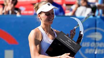 Washington Dc (United States), 07/08/2022.- Ludmilla Samsonova of Russia after winning her women's singles final match against Kaia Kanepi of Estonia at the Citi Open ATP tennis tournament at the Rock Creek Park Tennis Center in Washington, DC, USA, 07 August 2022. (Tenis, Abierto, Rusia, Estados Unidos) EFE/EPA/WILL OLIVER
