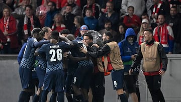 Los jugadores del Braga celebran la victoria de su equipo ante el Union Berl¨ªn.