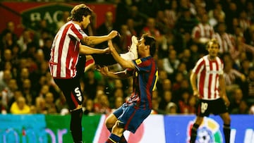 Messi, golpeado por Amorebieta en San Mamés.