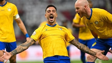 Joselu celebra su gol en la final de la Copa de Qatar.