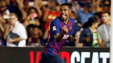 El futbolista brasile&ntilde;o Malcom celebrando su primer gol con el FC Barcelona.