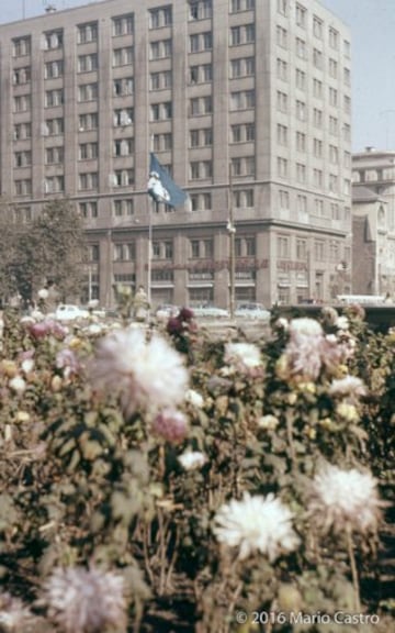 Imagen del Paseo Bulnes, frente a La Moneda, con la bandera de la FIFA.