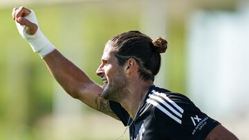 El delantero portugu¨¦s Gon?alo Paciencia, durante un entrenamiento del Celta.