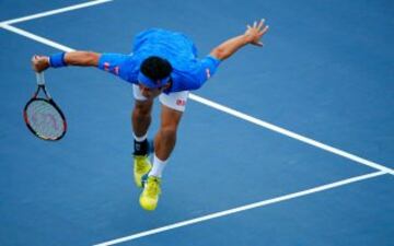 Kei Nishikori durante el partido ante el ruso Karen Khachanov.