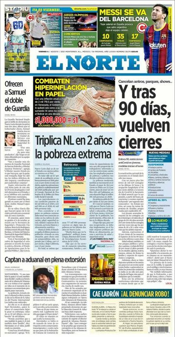 La salida de Messi, en las portadas de los periódicos de medio mundo