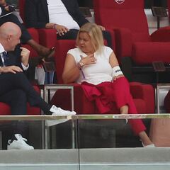 Germany’s Nancy Faeser wears the OneLove armband, sits next to Infantino