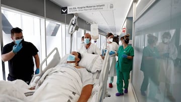 Imagen de un paciente de coronavirus abandonando la Unidad de Cuidados Intensivos (UCI).