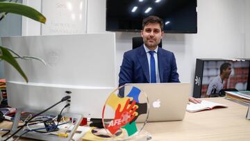 MADRID, SPAIN - JANUARY 20: David Aganzo, President of AFE, poses for photo after a press conference for the claim of the rights of professional women football players at the offices of the Association of Spanish Footballers (AFE) on January 20, 2020 in M