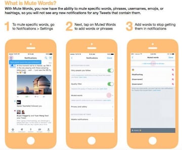 La nueva función de Twitter permite silenciar palabras, hashtags y hasta emojis