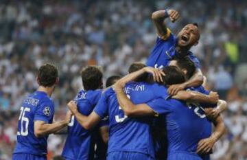 La celebración de la Juventus tras el tanto de Álvaro Morata.