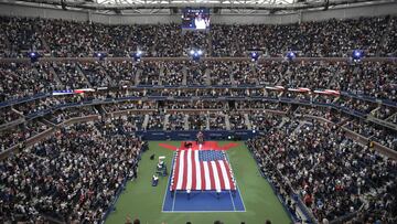 Sep 8, 2018; New York, NY, USA; A general view of Arthur Ashe Stadium during the national anthem prior to the match between Serena Williams of the United States and Naomi Osaka of Japan (both not pictured) in the women&#039;s final on day thirteen of the 