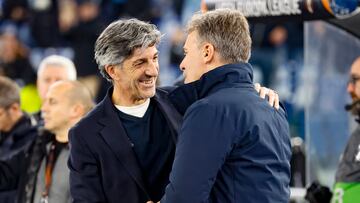 Rome (Italy), 23/01/2025.- (L-R) Real Sociedad's head coach Imanol Alguacil, Lazio's head coach Marco Baroni react during the UEFA Europa League soccer match between SS Lazio and Real Sociedad at the Olimpico stadium in Rome, Italy, 23 January 2025. (Italia, Roma) EFE/EPA/FABIO FRUSTACI