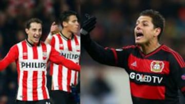 Suerte dispar: Javier Hern&aacute;ndez y el Bayer Leverkusen quedaron eliminados de la Champions League mientras que Andr&eacute;s Guardado y H&eacute;ctor Moreno clasificaron a los octavos de final del mismo torneo.