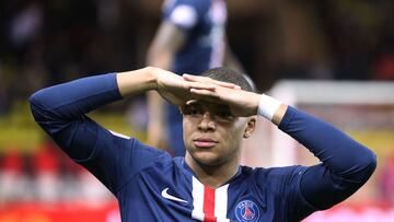 (FILES) In this file photo taken on January 15, 2020 Paris Saint-Germain&#039;s French forward Kylian Mbappe reacts during  the French L1 football match between Monaco (ASM) and Paris Saint-Germain (PSG) at the Louis II Stadium in Monaco on January 15, 20