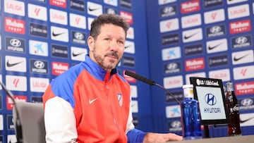 Diego Pablo Simeone, entrenador del Atlético, en la rueda de prensa.