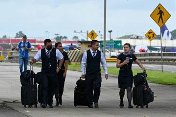 An airline's crew members at Tocumen International airport in Panama City, on July 18, 2022. 