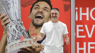 García Pimienta, a su llegada a Sevilla.