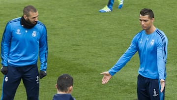 Benzema junto a Cristiano en el entrenamiento.