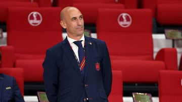 FILE PHOTO: FILE PHOTO: Soccer Football - FIFA World Cup Qatar 2022 - Group E - Japan v Spain - Khalifa International Stadium, Doha, Qatar - December 1, 2022  President of the Royal Spanish Football Federation Luis Rubiales in the stands before the match REUTERS/Kim Hong-Ji/File Photo/File Photo