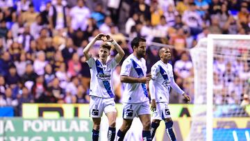 Facundo Waller celebrates his goal 1-0 of Puebla during the 11th round match between Puebla and Pumas UNAM as part of the Liga BBVA MX, Torneo Clausura 2025 at Cuauhtemoc Stadium, on March 07, 2025 in Puebla, Mexico.