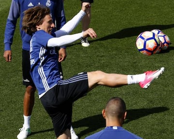 Luka Modric pictured in today's training session