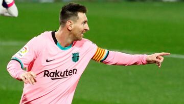 FILE PHOTO: Soccer Football - La Liga Santander - Real Valladolid v FC Barcelona - Estadio Jose Zorrilla, Valladolid, Spain - December 22, 2020 Barcelona's Lionel Messi celebrates scoring their third goal REUTERS/Juan Medina/File Photo