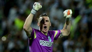 Franco Armani celebra un triunfo con Atl&eacute;tico Nacional.