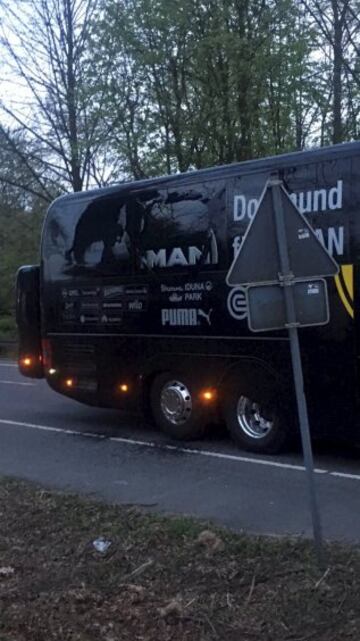 El autobús del Dortmund después del incidente.