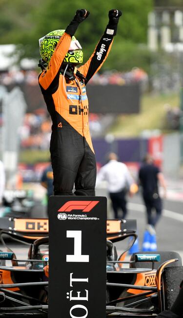 Lando Norris celebra el primer puesto. 