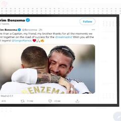 Los bonitos mensajes a Ramos en Twitter de Benzema, Casemiro, Kroos y el resto de compañeros