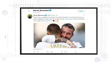 Los bonitos mensajes a Ramos en Twitter de Benzema, Casemiro, Kroos y el resto de compañeros