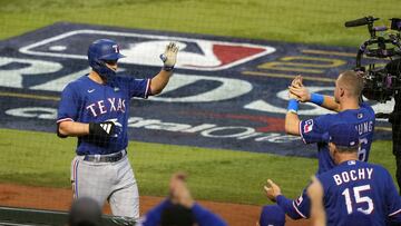 Oct 30, 2023; Phoenix, Arizona, USA; Texas Rangers shortstop Corey Seager (5) celebrates after hitting a two run home run in the third inning against the Arizona Diamondbacks in game three of the 2023 World Series at Chase Field. Mandatory Credit: Joe Camporeale-USA TODAY Sports