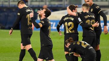 Messi, después de marcar el 1-6 en Anoeta.