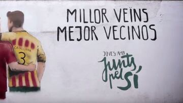 El mural de Junts pel S&iacute;, con Piqu&eacute; y Ramos.