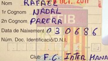 <b>FUTBOLISTA. </b>Esta es la ficha de Nadal con el Inter Manacor.