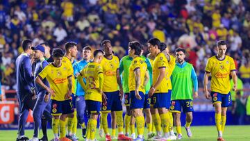 Alejandro Zendejas, Erick Sanchez, Victor Davila, Alvaro Fidalgo of America during the Quarter-Final first leg match between Pachuca and America as part of the Liga BBVA MX, Torneo Clausura 2025 at Hidalgo Stadium on May 07, 2025 in Pachuca, Hidalgo, Mexico.