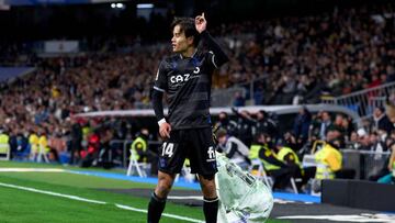 MADRID, SPAIN - JANUARY 29: Takefusa Kubo of Real Sociedad reacts during the LaLiga Santander match between Real Madrid CF and Real Sociedad at Estadio Santiago Bernabeu on January 29, 2023 in Madrid, Spain. (Photo by Diego Souto/Quality Sport Images/Getty Images)