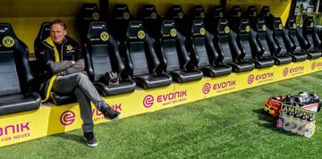 CEO of borussia Dortmund Hans Joachim Watzke is seen before the German First division Bundesliga football match between Borussia Dortmund and Eintracht Frankfurt