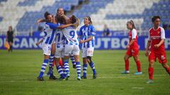 El Sporting Huelva celebra el gol ante el Sevilla.